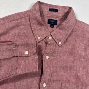 J CREW Slim Fit Men's L 100% Linen Red Chambray Long Sleeve Button Down Shirt - Picture 1 of 7