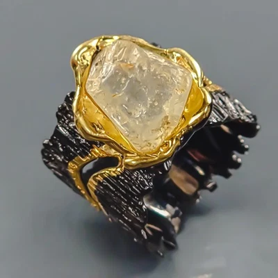 Anillo Topacio Blanco Natural Hecho a Mano Plata de Ley 925 Talla 8/R441980 Foto 1 de 4