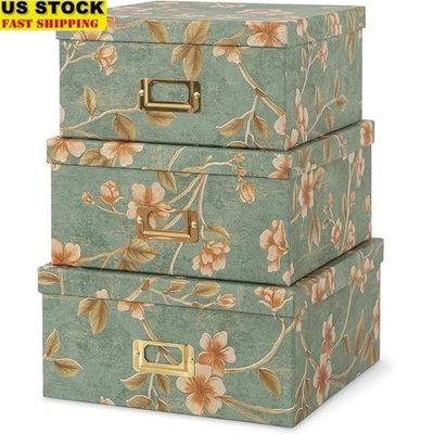 Storage Boxes Set Vintage Botanical Design Stackable Organizer Keepsakes Crafts - Image 1 of 4