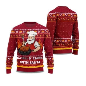 2025 Grillin and Chillin With Santa Ugly Christmas Sweater - Picture 1 of 4