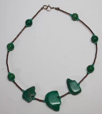 Vintage Native American SS Turquoise Bear Fetish Ankle Bracelet [085GRS] - Image 1 of 4