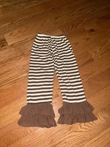 Boutique Girls Brown Striped Bell bottom Leggings With ruffles - Picture 1 of 1