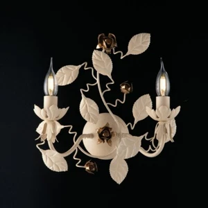 Applique da parete in ferro battuto classico vintage avorio oro 2 luci - Imagen 1 de 1