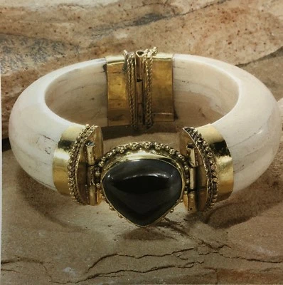 Nuevo Brazalete Brazalete Tara Mesa Color Ágata Negro y Marfil Hueso Foto 1 de 2