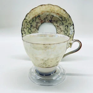 Vintage Pearlescent w/ Gold Accents Porcelain Teacup and Saucer Unmarked - Picture 1 of 11