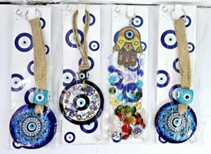 Lot of FOUR Turkish Evil Eye Hamsa Hand Home Office Car Wall Hanging Amulet Gift - Picture 1 of 11