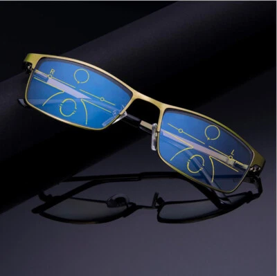 Brush Metal Multifocal Progressive Photochromic Reading Glass 3 In 1 Near Far