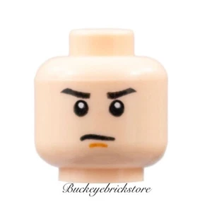 NEW Lego Flesh Nougat Minifig Head, Stern Black Eyebrows & Orange Chin Dimple - Picture 1 of 1