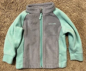 Columbia Size 6-12 M Girls Teal/Gray Full Zip Stand Collar Pocket Fleece Jacket - Picture 1 of 5
