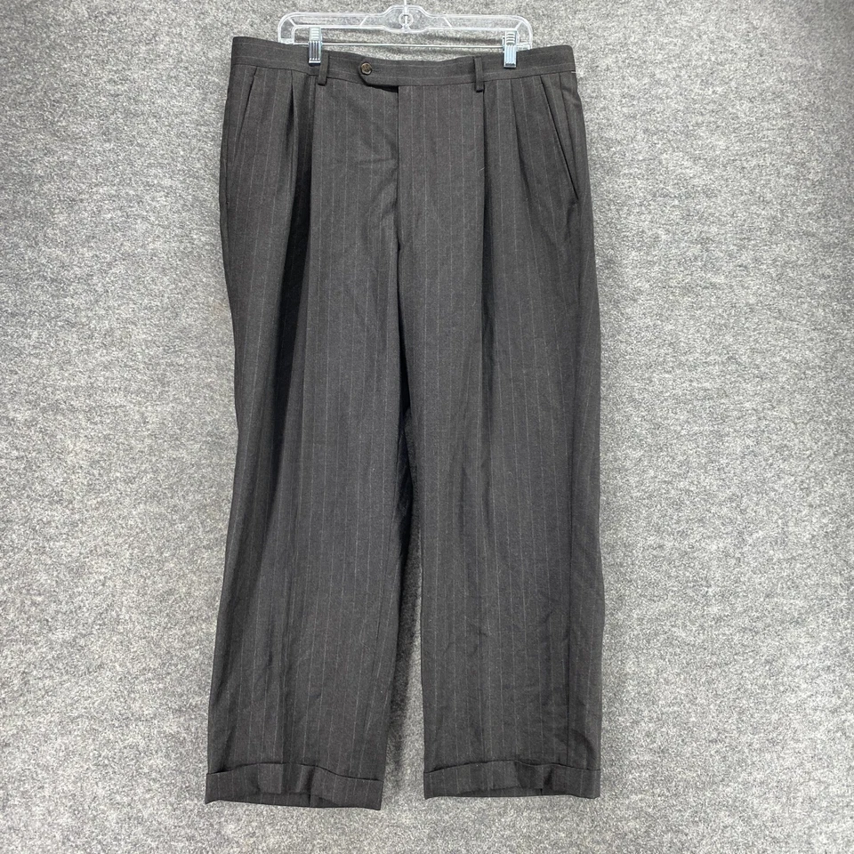 Pantalones de vestir sin marca para hombre 38*28 gris a rayas tiro alto plisados puños cachemir Foto 1 de 4