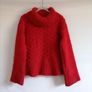 Sleeping On Snow Womens Red Torridon Cowl Neck Drop Shoulder Fuzzy Sweater Sz S - Picture 1 of 8