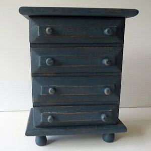 VINTAGE MINIATURE CHEST OF DRAWERS in Blue Paint 9" - Picture 1 of 19