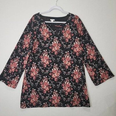Usada en Excelente Condición Mujer Talla L XHILARATION Rosa Floral Blusa Larga Camisa Forrada Foto 1 de 4
