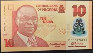 Nigeria 10 Naira 2018 Druckfehler falsch geschnitten zweitletzte Seriennummer aus Paket - Bild 1 von 2