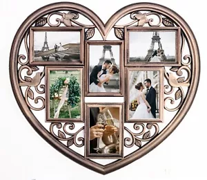Collage Wall Picture Frame Holds 6 Images Wall Hanging Photos Heart Frame, Gold - Picture 1 of 3