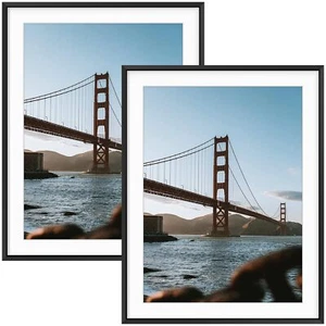 2 Pack 14x18 Metal Picture Frame with Mat for 12x16 Picture Real Glass Aluminum - Picture 1 of 9