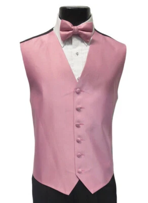 Men's Armanno Rose Pink Tuxedo Vest with Bow Tie & Long Tie Size Medium M - Image 1 of 4