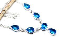 925 Sterling Silver Swiss Blue Topaz Gemstone Jewelry Necklace Size-17-18