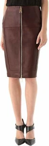 Women Genuine Real Lambskin Leather Skirt Mid Knee Burgundy Stylish Soft Zipper - Picture 1 of 4