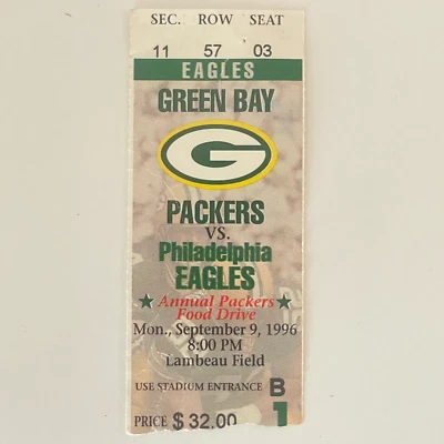 Boleto Brett Favre Start #63 9/9/1996, 3 TD Packers vs Eagles Foto 1 de 4