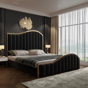 King Size Elegant Luxury Bedframe with Gas Lift Storage Charcoal Velvet Fabric G - Picture 1 of 6