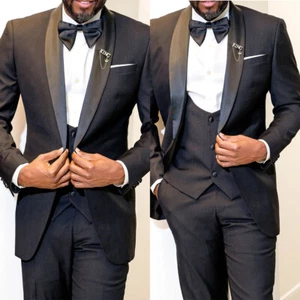 Black Men Suits For Groom Shawl Lapel 2 Piece Set Formal Pantsuits Custom - Picture 1 of 15