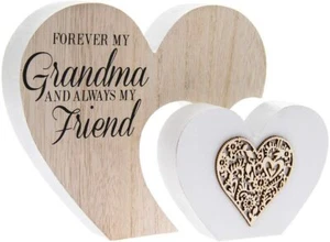 Grandma Xmas Gift Forever My Grandma Double Wooden Heart Plaque Ornament - Picture 1 of 3