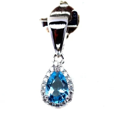 Ciondolo in Argento 925 donna con pietra naturale Topazio Blu placcato oro 14k - Immagine 1 di 3