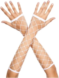 Music Legs Big Diamond Net Fingerless Arm Warmer White - Picture 1 of 1