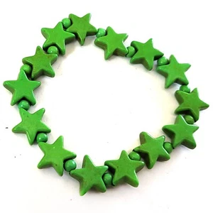 Stars Bracelet Handmade Howlite Turquoise Bead 7.5" Stretch Christmas Gift - Picture 1 of 17