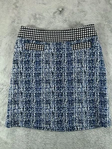 CABI Reina 21 Club Skirt Size 6 Tweed Blue Matrix Houndstooth Trim Womens 5320 - Picture 1 of 8