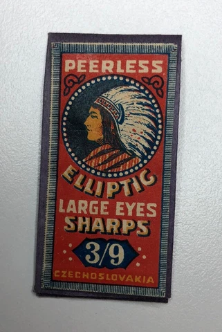 Antique 1900 Indian Peerless Sewing Needles Elliptical Large Eyes Sharps #3/9 VG Cover