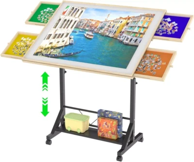 1500pcs Jigsaw Puzzle Table Adjustable Height&Up Puzzle Board w 4 Draws Cover - image 1 of 4