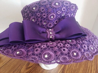 Ms. Divine Fancy Wool Derby Hat Women Purple Lace Ribbon Church Cocktail Vintage - Image 1 of 4