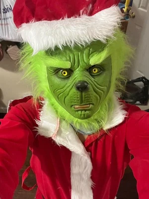 Disfraces de Navidad - Juego completo de 7 piezas ropa de cosplay gruesa Grinch pelo verde Foto 1 de 4