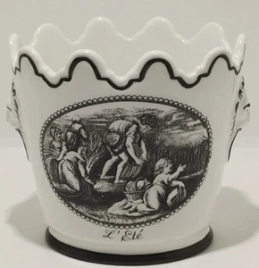 Vtg Mottahedeh Italian Creil Ware Cachepot White Black Toile Planter 4x3" - Picture 1 of 9