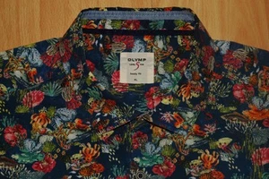 NUEVO  Camisa manga corta OLYMP level 5 talla XL body fit peces azul hombre - Imagen 1 de 5