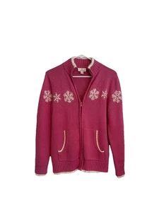 Quacker Factory Pullover Full Zip Cardigan Schneeflocken Perlenstickerei Gr. S - Bild 1 von 11