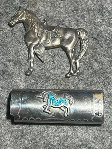 Sterling Silber Pferd Brosche mit Metall Feuerzeug Hülle/Halter - Bild 1 von 5