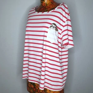 DANGERFIELD - Size 16 red white stripe sloth pocket short sleeve tee t-shirt - Picture 1 of 8