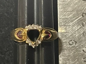 10 K Gelbgold Herzform Rubin und Diamant Fassung Größe 7 2,9 g - Bild 1 von 7