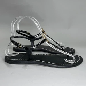 Tory Burch Emmy Sandals Womens Size 6.5 Black Leather Toe Post Buckle Flip Flops - Picture 1 of 11