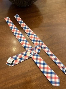 TWO (2) Crewcuts Neck tie Boys 42” Plaid Skinny Plaid blue And Pinkish Red - Picture 1 of 4
