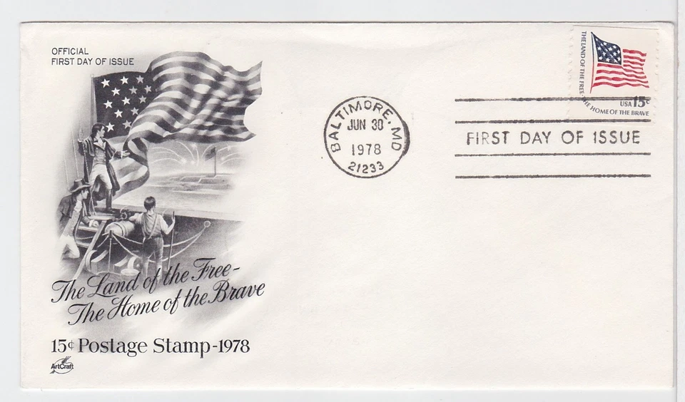 TurtlesTradingPost- American Flag  1978 #1618c Coil - FDC- Artcraft Cachet - Image 1 of 1