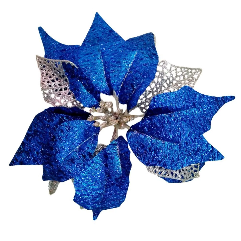 NOVELTY GIFTS1 Large Glitter Poinsettia Christmas Tree Ornaments Wedding Arti...