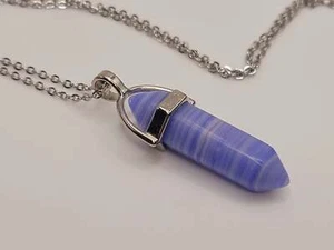 Blue Chalcedony Point necklace Powerful necklace Healing Energy Silver Tone - Picture 1 of 8