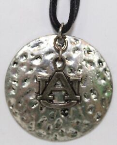 Auburn Tigers Legacy Athl. Black Corded Necklace Silver Circle Pendant + AU Logo