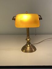 RARE Gold Vtg Bankers Desk Lamp Brass Orange Shade Underwriters Laboratories