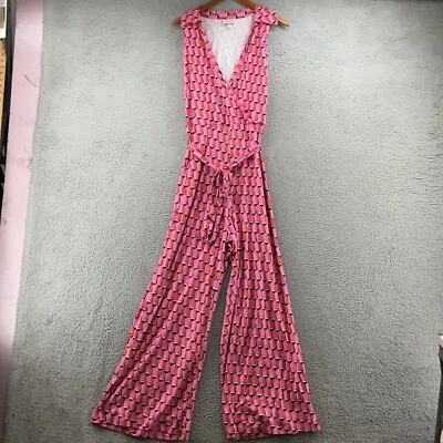 Diane von Furstenberg Full Body Jumpsuit Womens 2X Pink Modern Geo Collared - Image 1 of 4
