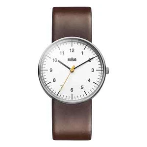 BN0021 Braun Gents Mens Classic Watch White Dial Silver Brown Leather Strap New - Picture 1 of 5